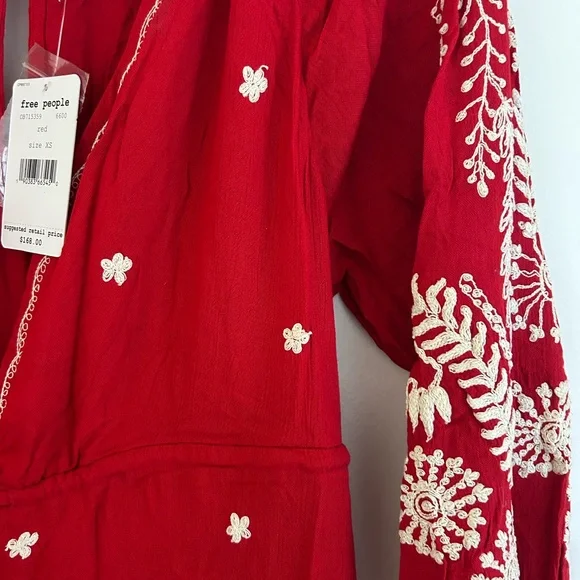 Free People Red and White Polka Dot Jumpsuit V-Neck Wide-Leg - Picture 2 of 3